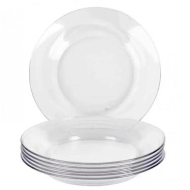 Imagem de Jogo 12 Pratos Fundo Vidro Transparente Resistente Liso - Ladiv Comerc