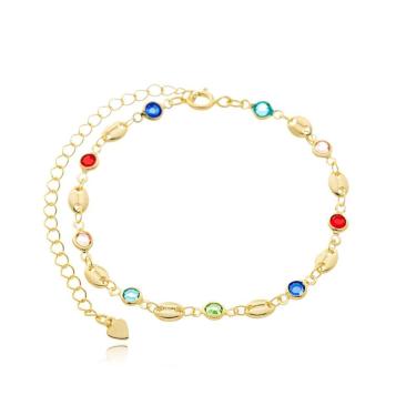 Imagem de Tornozeleira Delicada Colorida ? Banhada A Ouro 18k | Antialérgica