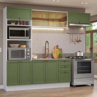 Imagem de Cozinha Completa Vik 8 Portas 3 Gavetas 270 cm Branco Verde com Torre Quente e Aéreo co...