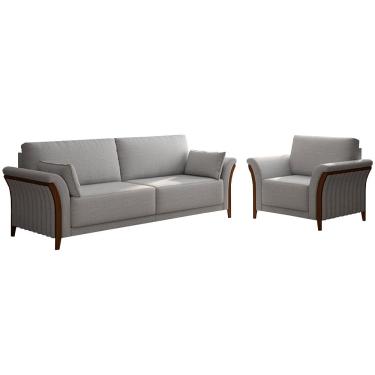 Imagem de Conjunto Decorativo Poltrona e Sofá 222cm Market Linho Cinza - Gran Belo