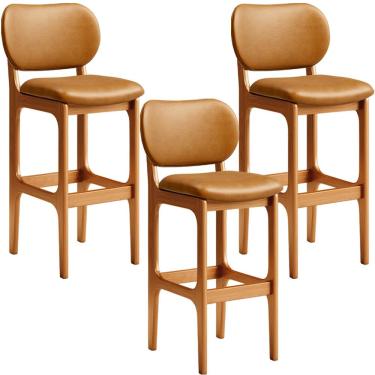 Imagem de Kit 3 Banquetas Alta Bar Cozinha Sala Jantar Fixa Betta L02 Imbuia Couríssimo Whisky - Lyam Decor