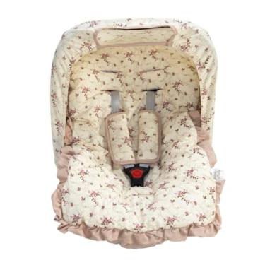 Imagem de Kit Completo para Bebê Conforto – Universal com Capa, Capota e Protetores de Cinto – Tecido 100% Algodão – Confortável e Macio (Floral Ferrugem)