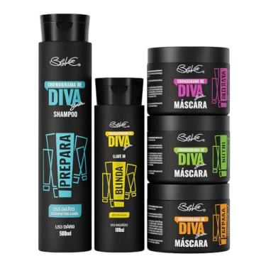 Imagem de Kit Cronograma Capilar Diva By BSLife – Shampoo, Leave-In e 3 Máscaras Hidrata, Nutre e Repara – Tratamento Profissional Completo para Cabelos Fortes, Macios e Brilhantes