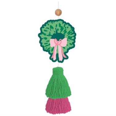 Imagem de Mary Square Purificador de ar para pendurar no feriado, guirlanda de Natal, laço rosa, borla verde, 20 x 7 cm, decoração perfumada – mistura quente de especiarias de laranja, abeto, pinho e canela
