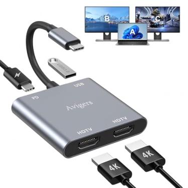 Imagem de Adaptador USB C para HDMI duplo, (4 em 1), adaptador multiportas USB C Hub com 2 HDMI, 100W PD, USB 3.0, adaptador de monitor duplo compatível com laptop USB C para HDMI Splitter Display estendido