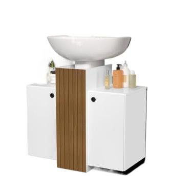 Imagem de Gabinete Armário Banheiro Pia De Coluna 2 Portas (Branco/Ripado)