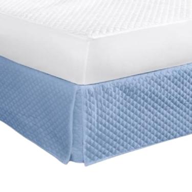 Imagem de Cama box acolchoada com saia, cama de solteiro, casal, queen, king, janela, quarto arrumado (Azul,Queen)