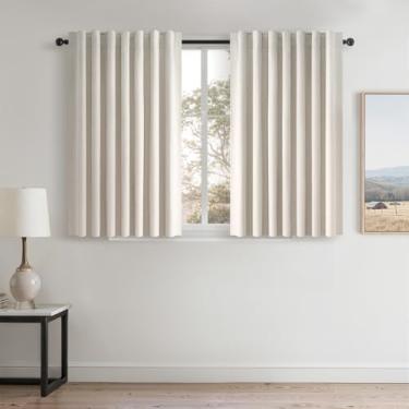 Imagem de Cortina blackout de linho curto, camadas de 122 cm de comprimento, conjunto de 2 painéis, cortina de textura de linho grosso marfim para janela pequena, bloqueio de calor, isolamento térmico, cozinha