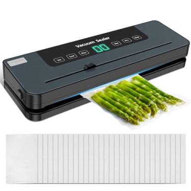 Imagem de Máquina seladora de alimentos a vácuo com sacos de armazenamento de lacre a vácuo, cortador embutido e visor digital de contagem regressiva para carne, frutos do mar, frutas, legumes, nozes, pão