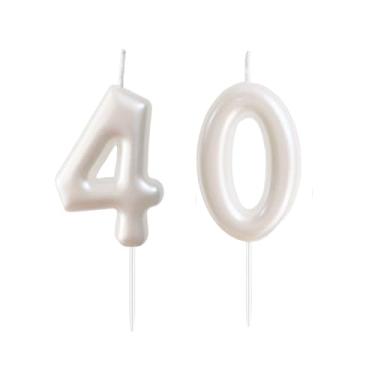 Imagem de Velas com número de 6 cm, presentes de aniversário para mulheres, homens, decorações de aniversário, números, velas de feliz aniversário para bolo, 2 velas para mulheres e homens (branca, 40)
