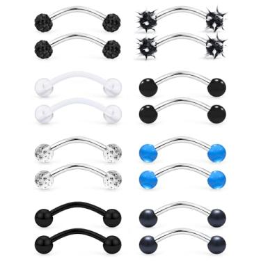 Imagem de Jenxnjsjo Piercing de olhos de sapo de cobra 14G Língua para mulheres e homens 14 mm barras de 14 mm 9/40.6 cm Anéis de botão naval extralongos umbigo naval mordida de cobra halteres curvos aço