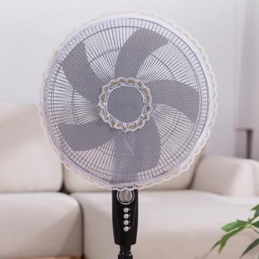 Imagem de Protetor de ventilador com acabamento de renda para ventiladores de 45 cm de diâmetro, protetor decorativo à prova de poeira, protetor de ventilador de pedestal lavável para quarto de casa