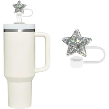Imagem de Capa de palha de estrela brilhante para copo Stanley de 40 e 850 g, tampa de cobertura de palha de silicone de 10 mm para acessórios de copo Stanley, tampa de palha para tampas de ponta de canudos