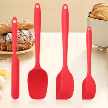 Imagem de Conjunto de 4 espátulas de silicone, espátula de borracha de grau alimentício com aderência ergonômica, conjunto de espátulas de borracha de silicone resistente ao calor para uso na cozinha, livre de