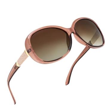 Imagem de Óculos de sol polarizados grandes para mulheres, moderno, elegante, vintage, Jackie O, com hastes cravejadas, marrom/marrom gradiente