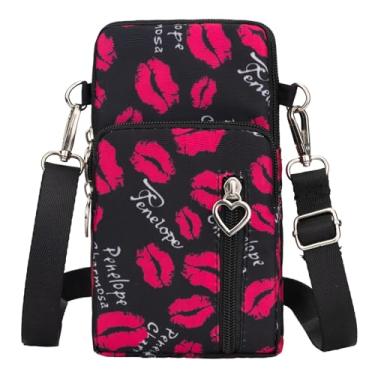 Imagem de Bolsas transversais pequenas para mulheres, mini bolsas de celular carteiras de pulso bolsa de ombro bolsa de braço, B - lábios vermelhos, Large