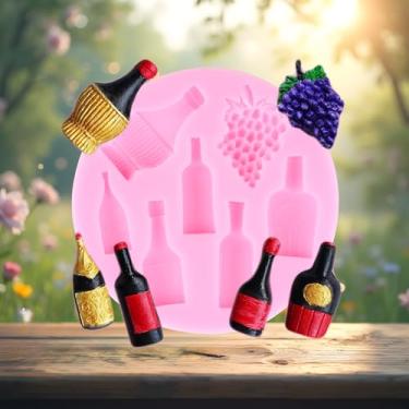 Imagem de Garrafas de Vinho Molde de Fondant de Silicone Molde de Fondant de Uva para Decoração de Bolos Topo de Cupcake Chocolate Doce Pasta de Goma Argila Polímero