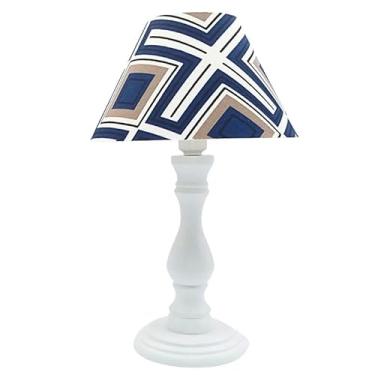 Imagem de Abajur de Mesa com Base de Madeira | Iluminação Suave para Cabeceira de Cama e Criado-Mudo – Decoração Moderna para Quarto e Escritório (Base Branca cúpula Geométrica)