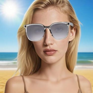 Imagem de Óculos de sol femininos modernos — Óculos de sol modernos com armação grande, óculos de condução para viagens e roupas diárias, Armação cinza/preto e cinza 1 lentes