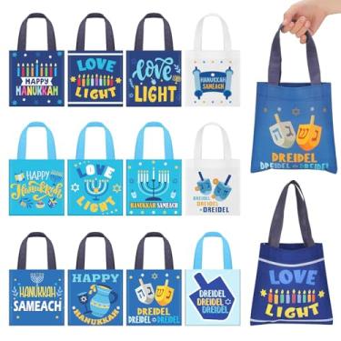 Imagem de Cosblank 36 peças de sacos de presente de Hanukkah Chanucá a granel não tecido Chanukah Goodie Tote Bags com alça reutilizável para presente feliz Hanukkah Natal embrulho festa judaica suprimentos