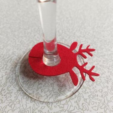 Imagem de 1 peça de copos de Natal de feltro, pingentes de enfeite de taça de vinho para mesa de festa de férias em família, anéis criativos (vermelho, alce)