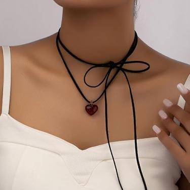 Imagem de Colar com pingente de coração e coração de vidro vermelho, colar de couro de veludo, ajustável, joia elegante, presente de dia das mães