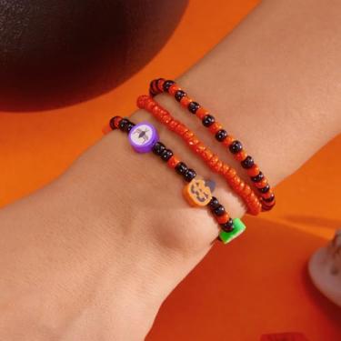 Imagem de Pulseira de abóbora com contas de Halloween para mulheres, brincos pendentes, bijuterias, fantasias para adultos