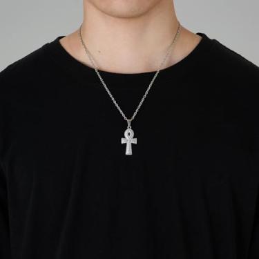 Imagem de Colares de cruz masculinos com pingente de cruz de aço inoxidável, acessórios religiosos, joias religiosas, One Size, Aço inoxidável, Sem Pedra Preciosa