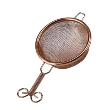 Imagem de Colher de escumadeira de malha fina em forma de cone premium antiderrapante fio de aço inoxidável eficaz (ouro rosa - alça curta)