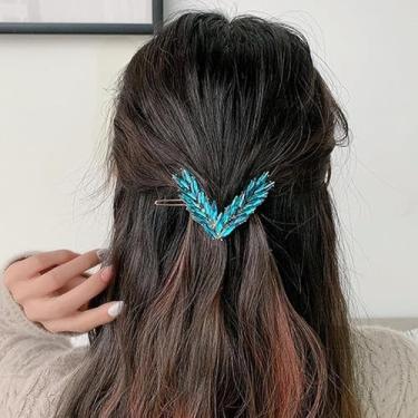 Imagem de Grampo de cabelo de strass azul para mulheres, elegante prendedor de cabelo para noiva, acessório de cabeça brilhante