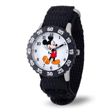 Imagem de Disney Relógio infantil W001574 Mickey Mouse aço inoxidável, pulseira de nylon preta, mostrador analógico, relógio preto, Preto
