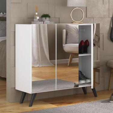 Imagem de Sapateira Retrô Com Espelho 3 Portas Mp6022 Branca Preta