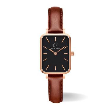 Imagem de Relógio Feminino Quadrado Rose Fundo Preto Piermont minimalista New Port
