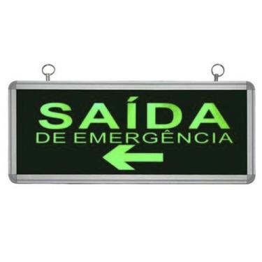 Imagem de Placa Sinalizaçao Saida de Emergencia Dupla Face Bateria Recarregavel 