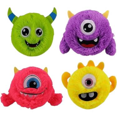 Imagem de Bola Inflável Infantil de Pelúcia Monstrinhos, Multicolorido, 23cm de Diâmetro, com Bomba de Ar, Tecido Macio, Bebê Interativo Decora Diverte