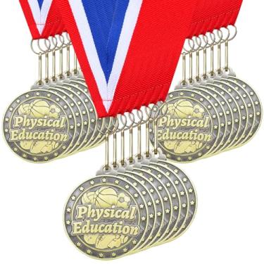 Imagem de Quelay 30 medalhas de 5 cm para vencedor de prêmios em massa com fitas de pescoço Troféu de Metal Prêmio Presente para Crianças Estudantes Adultos Participação Escolar Graduação Competições (Educação