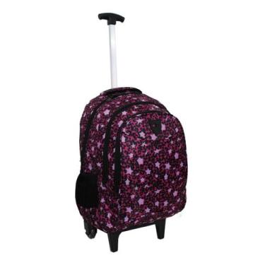 Imagem de Mochila Juvenil Feminina Infantil Rodinhas Preta Aula Dl0668 - Denlex