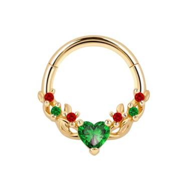 Imagem de ALACLO Anéis de nariz de septo de Natal para mulheres, brincos de cartilagem de folha de aço cirúrgico 316L 16G, joia de piercing Tragus Helix Rook Daith, ouro de 8 mm