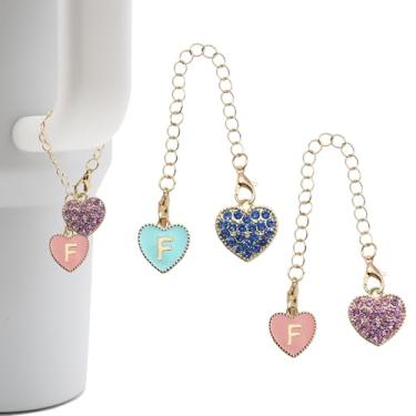 Imagem de RENUIS 2 peças de acessórios de pingente de letra rosa e azul para Stanley Cup, letra inicial de identificação do nome para Stanley Copo de 30 e 1,134 g com alça, corrente de pingentes de
