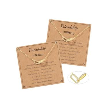 Imagem de AULSIEY Colar de amizade para melhor amiga, presente para mulheres, adolescentes, colar delicado de clipe de papel com pingente de círculo duplo, 18 inches, Cobre, Sem Pedra Preciosa