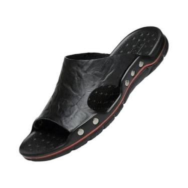 Imagem de Sandálias Masculinas De Couro Preto Leves, Chinelos De EVA Macios Para