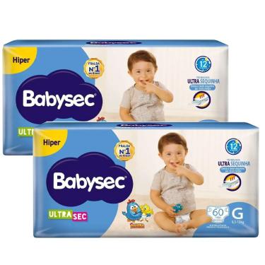 Imagem de Kit Fralda Descartável Babysec UltraSec Hiper G 60 Unidades - 2 Unidades