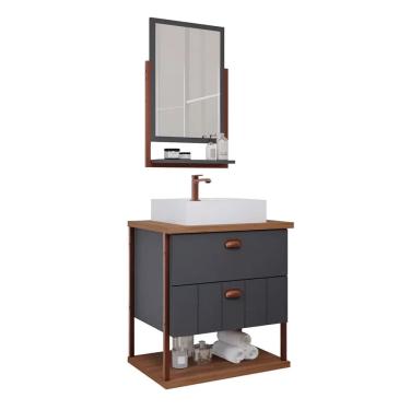 Imagem de Armário Banheiro C/ 2 Gavetas Prateleira Espelheira Titanium