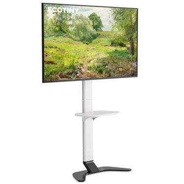 Imagem de ECOTINY Suporte de TV ultrafino para TVs de 37 a 86 polegadas, base curvada moderna com prateleira, altura e inclinação ajustáveis, design que economiza espaço com gerenciamento de cabos, serve para