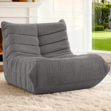 Imagem de HABUTWAY Bean Bag Cadeiras Fireside Lazy Floor Sofá, Soft Teddy Fleece Bean Bag Sofá com enchimento de espuma de alta resiliência, pufe para sala de estar, quarto, escritório (cinza escuro)