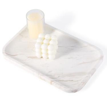 Imagem de Karibiber Bandeja de mármore para banheiro, bancada decorativa para organizador de cômoda, bandejas de servir de pedra branca para cozinha, perfume, joias