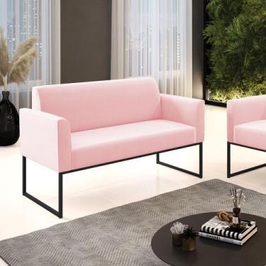 Imagem de Sofá Namoradeira Base Industrial Preto Marisa Suede Rosa Bebê - DRossi
