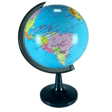 Imagem de Kaz Globo Terrestre Giratório para Mesa, 14,2cm de Diâmetro, Base Preta, Mapa Político em Português, Altura Total 22,5cm