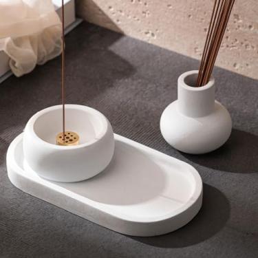 Imagem de Conjunto de queimadores de incenso de concreto com suporte e bandeja, suporte de incenso multifuncional para queima de sálvia, Palo Santo, palitos de incenso, ideal para decoração de casa de meditação