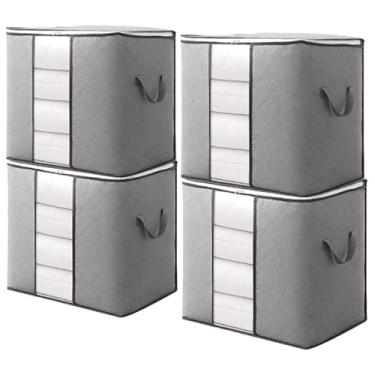 Imagem de 4 Caixa Saco Organizador Edredom Cobertor Guarda Roupa Armário Anti-Poeira Umidade Multiuso(70L/Cinza *4)